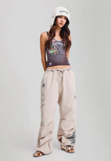 Womens Exploding Skull Washed Relaxed Cargo Trousers - Grey