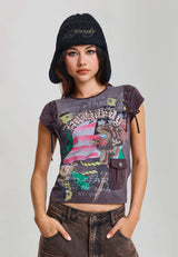 Womens American Eagle Lace Up Fitted T-Shirt - Brown