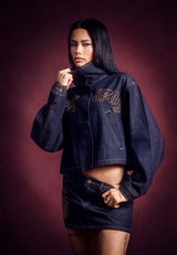 Womens Flaming Chariot Relaxed Denim Jacket - Indigo