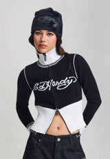 Womens Skull And Serpent Knitted Fitted Zip Thru Jacket - Black