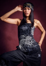 Womens Monogram Dragon Fitted Denim Corset - Black