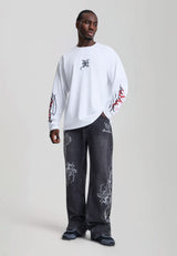 Mens Embroidered Soaring Dragon Flare Jeans - Washed Black