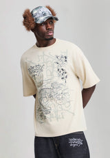 Mens Mutli Graphic Relaxed T-Shirt - Grey