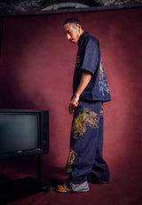 Mens Embroidered Turn Up Dragon Xxtra Jeans - Indigo