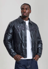 Mens Gothic Ed Hardy Embroidered Cross Relaxed Jacket - Black