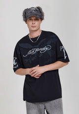 Mens Flaming Eagle Graphic Relaxed Fit T-Shirt - Black