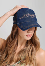 Unisex Contrast Stitch Indigo Denim 5 Panel Trucker Cap - Indigo