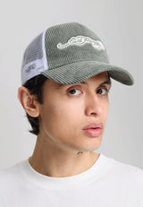 Unisex Embroidery Applique Cord 5 Panel Trucker Cap - Sage