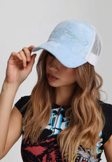 Unisex Diamante Velour 5 Panel Trucker Cap - Blue