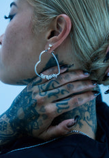 Ed Hardy Gothic Logo Heart Hoops - Silver