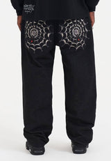 Mens Black Widow Baggy Denim Trousers Jeans - Black