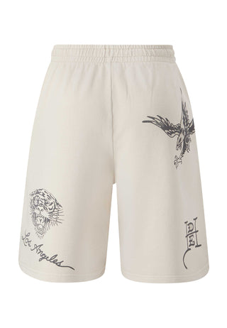 Mens Death Before Mono Sweat Shorts - Washed White