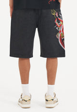 Mens Devil Mermaid Denim Jorts Shorts - Black