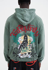 Mens Don Wolf Eagle Panther Diamante Hoodie - Green