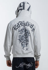 Mens Dragon Rose Zip Through Hoodie - Beige Marl