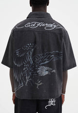 Mens Eagle And Stars Relaxed Denim Shirt - Black