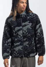 Mens Love Kills Slowly Aop Zip Thru Borg Fleece Jacket - Black
