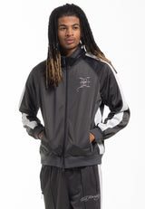 Mens Mono-Skull-Tonal Tricot Zip Up Tracksuit Jacket - Grey