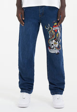 Mens Nyc-Skull Diamante Denim Trousers Jeans - Indigo
