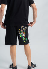 Mens Snake-Eagle-Flight Sweat Shorts - Black