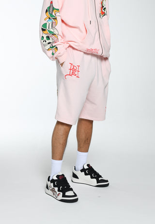 Mens True Till Death Sweat Shorts - Washed Pink
