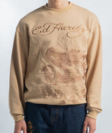 Mens Vintage-Drag-Logo Crew Neck Jumper - Beige