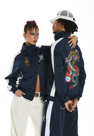 Womens Big Drag Tricot Zip Up Tracksuit Jacket - Navy