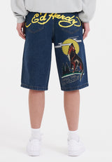 Womens Born Wild Relaxed Denim Jorts Shorts - Indigo