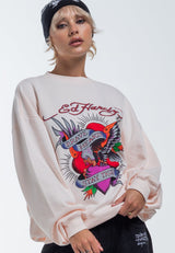 Womens Brave Heart Graphic Relaxed Crew Neck Sweatshirt - Pink