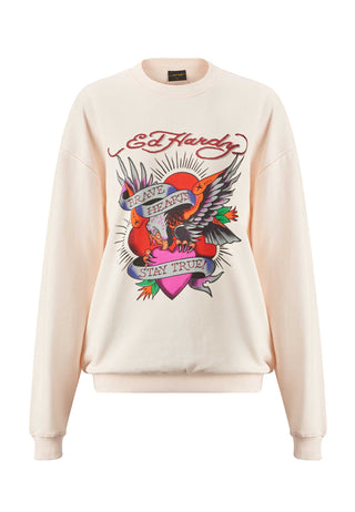 Womens Brave Heart Graphic Relaxed Crew Neck Sweatshirt - Pink