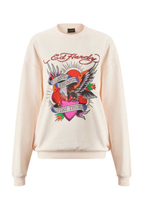 Womens Brave Heart Graphic Relaxed Crew Neck Sweatshirt - Pink