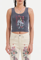 Womens Butterfly Of Death Cropped Vest Top - Charcoal