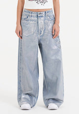 Womens Butterfly Skull Metallic Xxtra Denim Trousers Jeans - Bleach