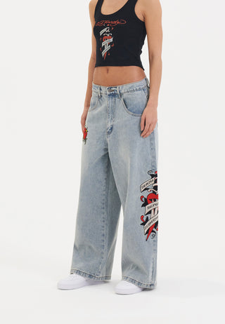 Womens Death Before Dishonour Xtra Oversized Denim Trousers Jeans - Blue