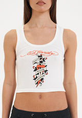 Womens Death Before Ribbed Cropped Vest - White