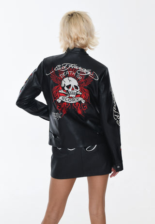 Womens Death Or Glory Vegan Leather Biker Jacket - Black