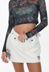 Womens Death Or Glory Vegan Leather Mini Skirt - Off White