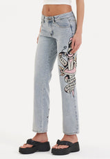 Womens Death & Dishonour Straight Denim Trousers Jeans - Blue
