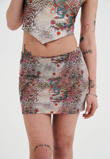 Womens Dragon Repeat Mini Skirt - Ecru
