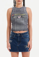 Womens Ed Hardy True Love Diamante Vest Top - Charcoal
