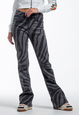 Womens Flaming Tiger Flared Denim Trousers Jeans - Black