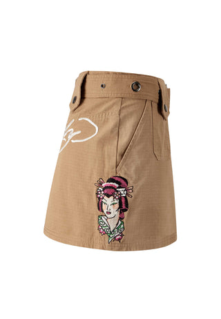 Womens Geisha Girl Cargo Mini Skirt - Brown
