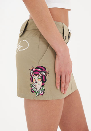 Womens Geisha Girl Cargo Mini Skirt - Green