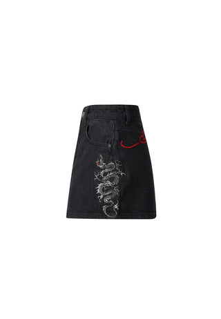 Womens Grey Dragon Mini Skirt - Black