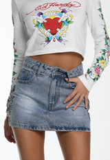 Womens Grey Dragon Mini Skirt - Blue