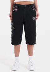 Womens Grey Dragon Relaxed Denim Jorts Shorts - Black