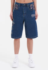 Womens Grey Dragon Relaxed Denim Jorts Shorts - Indigo