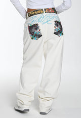 Womens Koi Island Relaxed Denim Trousers Jeans - White