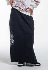 Womens Koi Wave Cargo Skirt - Black