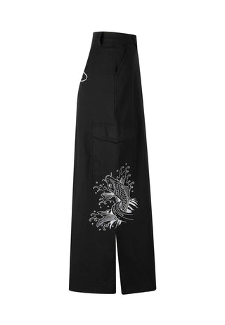 Womens Koi Wave Cargo Skirt - Black
